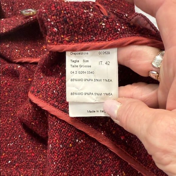 Piazza Sempione Cranberry Red Tweed Button Front Collared Blazer Jacket IT42/6 - Picture 4 of 9